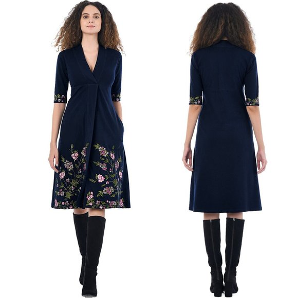 eshakti Dresses & Skirts - eShakti Floral Embroidered A-Line Dress w/ Pockets